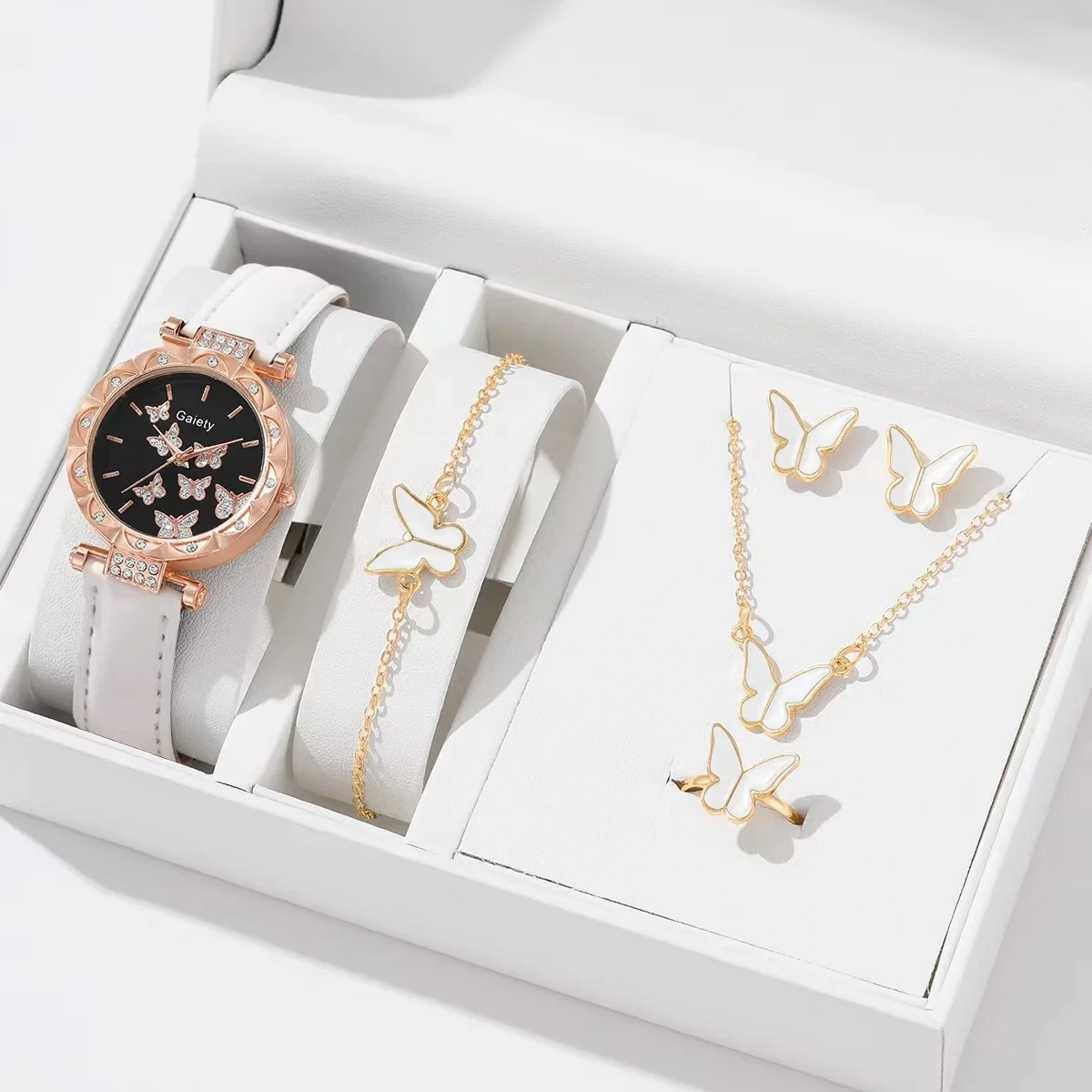 Gift Set Women's Watch Black - jewelry Set- Necklace-Ring- Earrings - Band,  Glass : Amazon.in: Jewellery